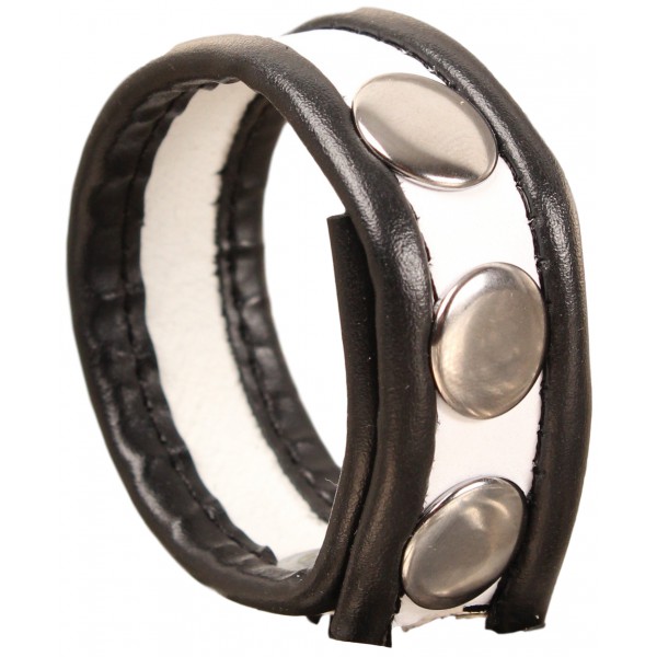 Leather Cockring - Black/White- 3 snaps