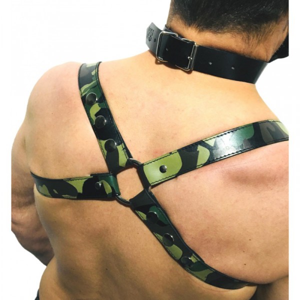 Camouflage Leather Harness - Acc. CHROME - CROSS - THE RED S/M