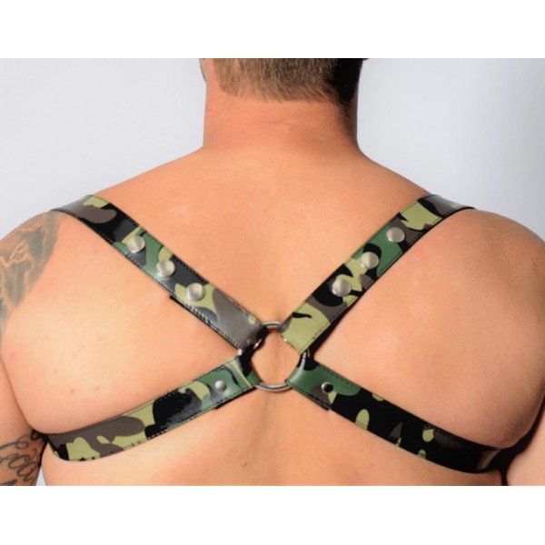 Camouflage leder harnas - CHROOM - KRUIS - DE RODE S/M