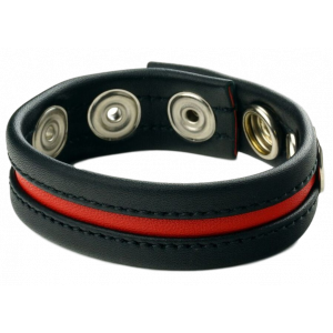 Prowler RED Leather Cockring 3 snaps black-Red