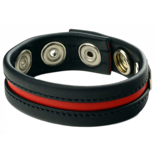 Leather Cockring 3 snaps black-Red