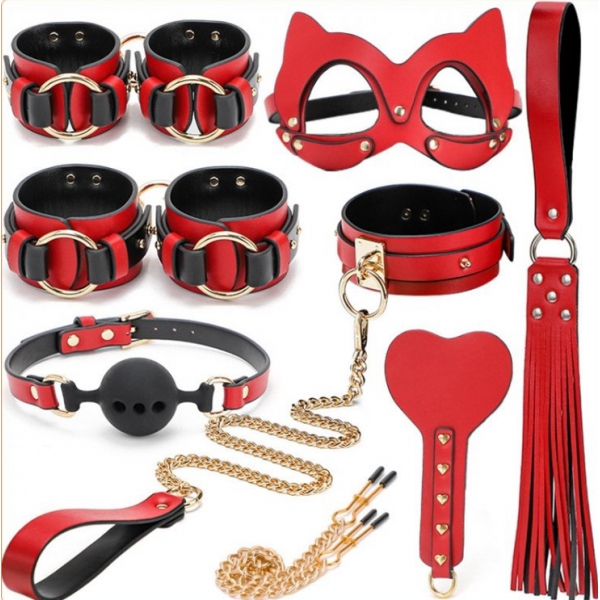 BDSM-Set Luxury Schwarz-Rot 8-teilig