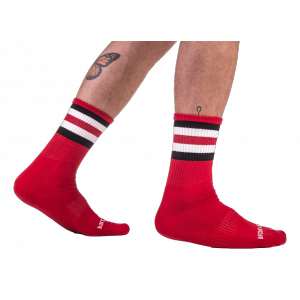 Barcode Berlin Chaussettes Half Socks Stripes Rouge Noir Blanc