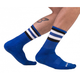 Socken Half Fetish Stripes Blau Schwarz Weiß