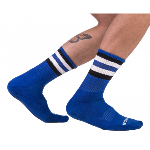 Socken Halb Fetisch Streifen Blau Schwarz Weiß