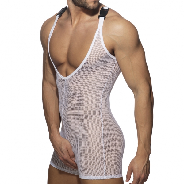 Singlet Mesh Wrestling Suit White