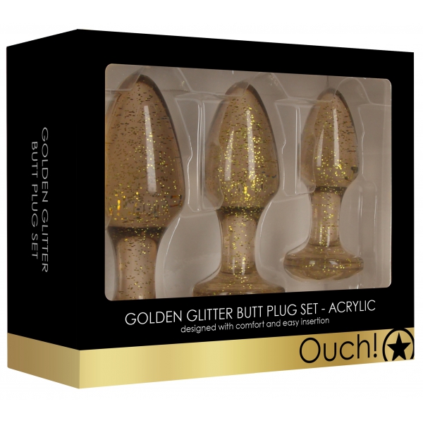 Set di 3 tappi oro glitterati