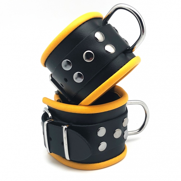 Leather Handcuffs for Wrists Black-Yellow