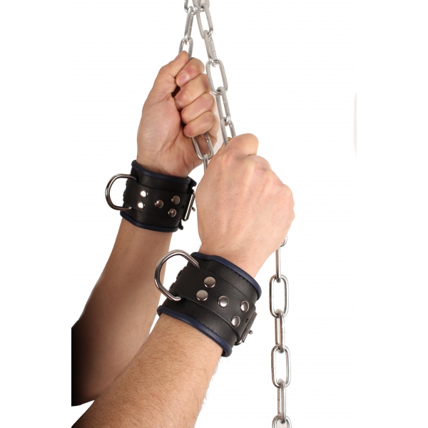 Black-Blue leather handcuffs