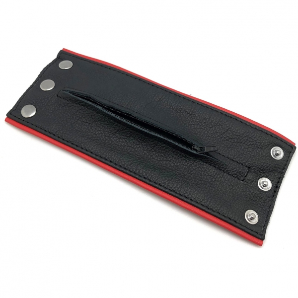 Cinturino da polso in pelle - Nero/Rosso con zip