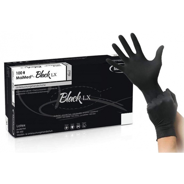 BLACK LX Guantes de Látex sin Polvo Negro x100