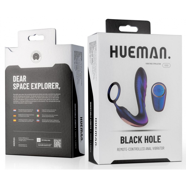 Hueman Black Hole Cockring vibrante + Plug 11 x 3,3 cm