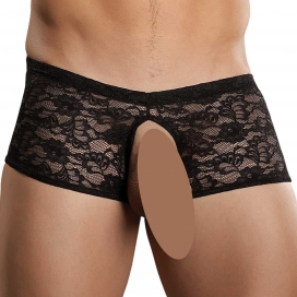 male power Bottomless Boxer in lace Crocthless Black
