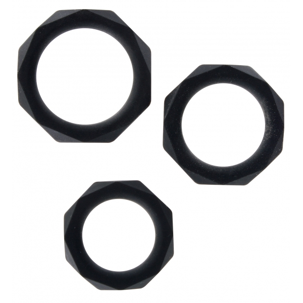 Set di 3 cockring neri in silicone Power Halo