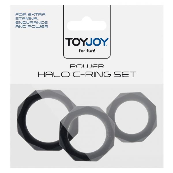 Set di 3 cockring neri in silicone Power Halo