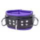 Leather Collar - Padded - 3 D-rings - Black/Purple