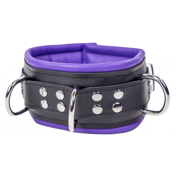 Leder gepolstertes Halsband 3 Ringe D lila