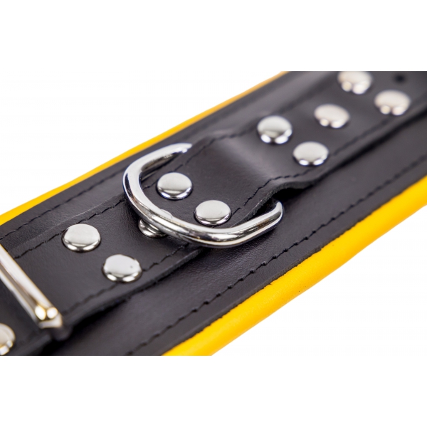Padded leather handcuffs Black-Yellow