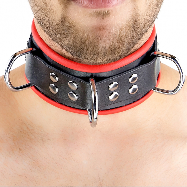 Leather Necklace with 3 Red D-rings