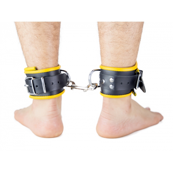 Leather Ankle Cuffs Black-Yellow