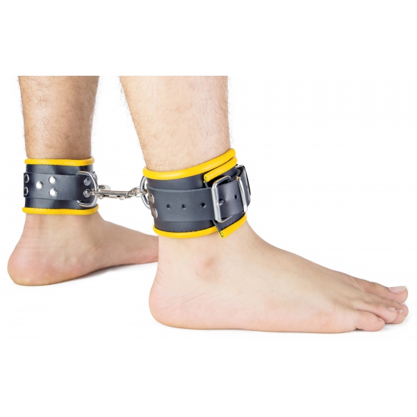 Leather Ankle Cuffs Black-Yellow