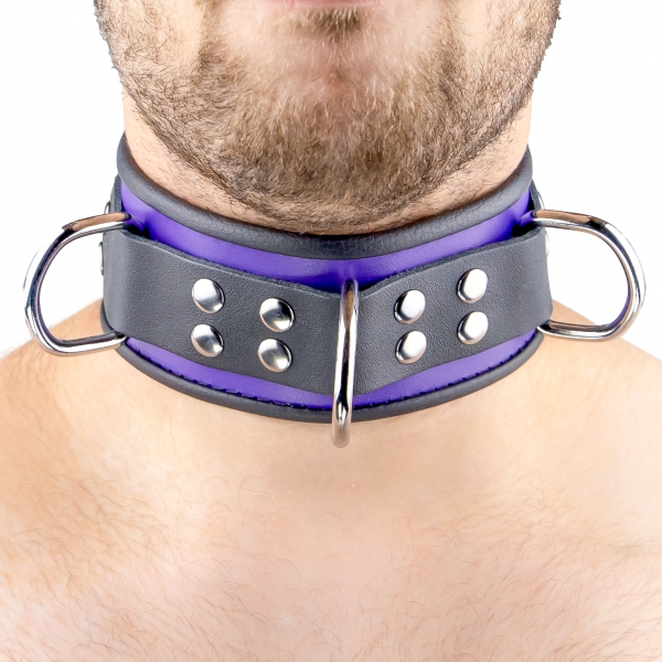 Leather Necklace 3 Rings D Purple-Black