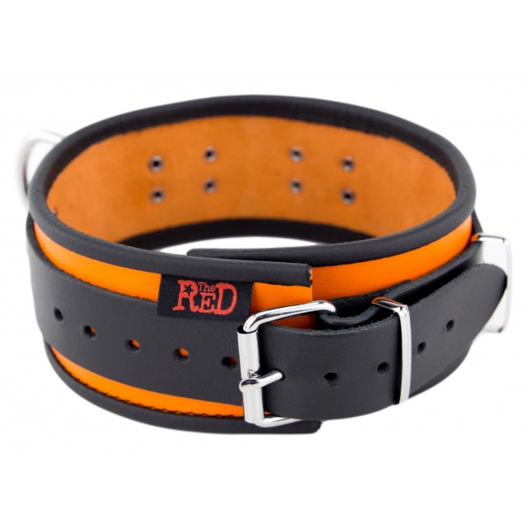 Lederhalsband 3 Ringe D Orange-Schwarz