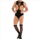 Catsuit + Strümpfe TEDDY Sexy Outfit Schwarz