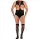 Catsuit + Strümpfe TEDDY Sexy Outfit Schwarz