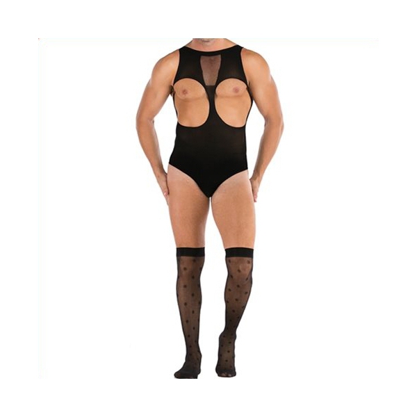 Catsuit + Strümpfe TEDDY Sexy Outfit Schwarz