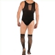 Catsuit + Strümpfe TEDDY Sexy Outfit Schwarz