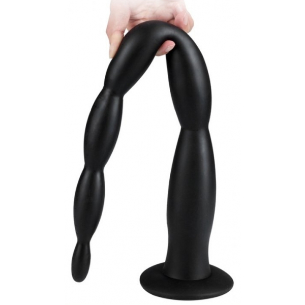 Dildo lungo L 50 x 5 cm nero con perline a scaglie