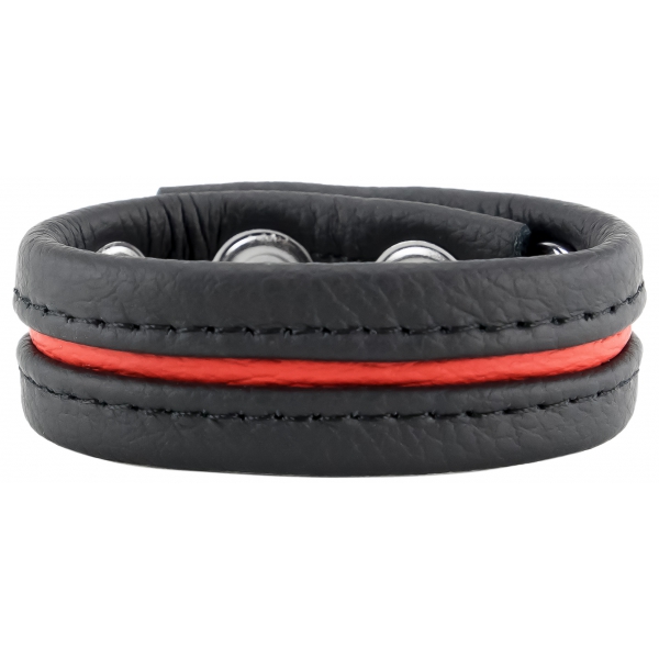 Cockring in pelle 3 pressioni nero-rosso