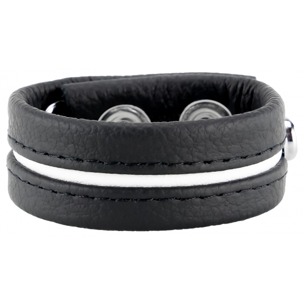 Leather Cockring 3 Pressures Black-White