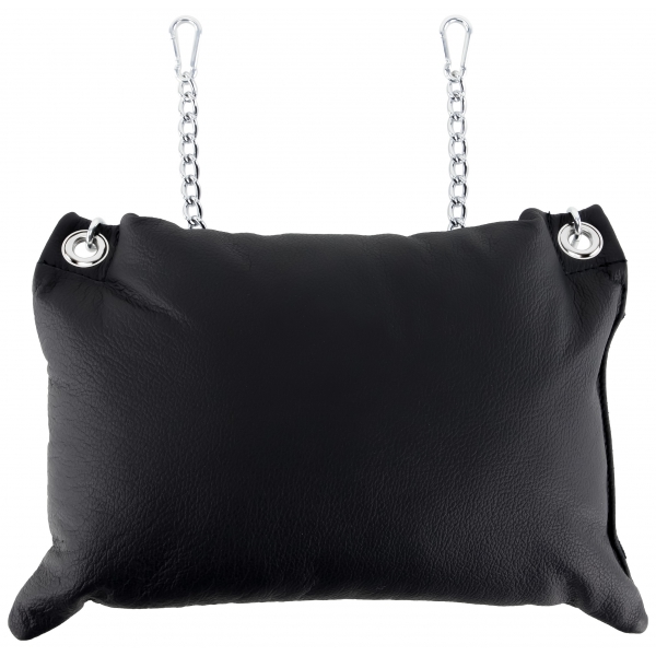 Coussin en cuir noir 20cm X 25cm + 2 chaines de 20cm + 4 mousquetons