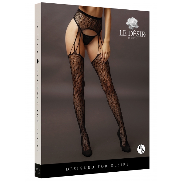 Feline suspender belt effect tights - Black