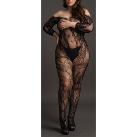 Open Suit Large Size LACE SLEEVED - Black