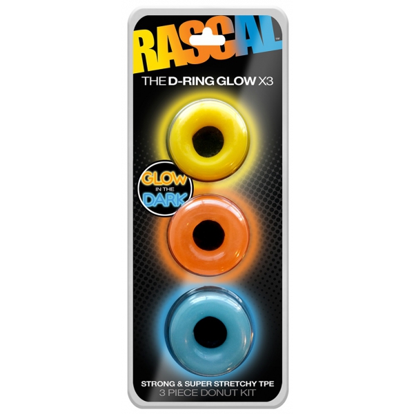 Set of 3 Colored Cockrings D-Ring Glow