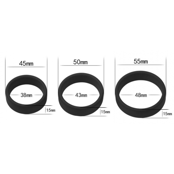 Pack de 3 cockrings silicone SiliRing Noirs