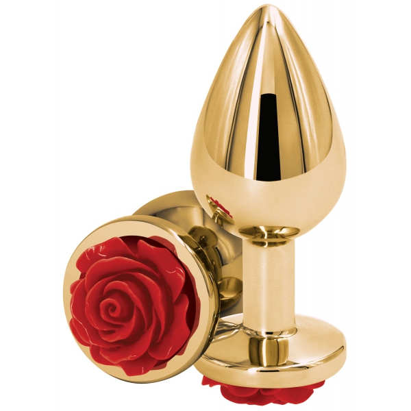 Tapón Bijou Trasero M 7 x 3,4cm Oro-Rojo