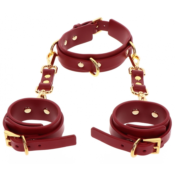 D-Ring-Halsband mit Handfesseln Taboom Rot