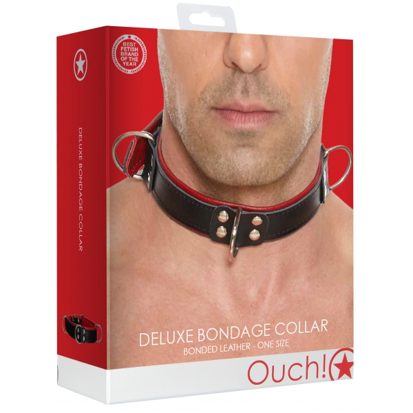 Bondage halsband deluxe zwart-rood