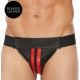 Jockstrap with Zip Striped Front Black-Red