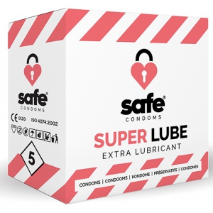 Safe Condoms SUPER LUBE Preservativos lubrificados com segurança x5