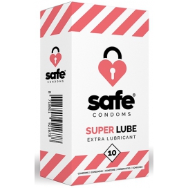 Safe Condoms SUPER LUBE Condones lubricados seguros x10
