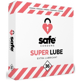 Safe Condoms SUPER LUBE Preservativi lubrificati sicuri x36