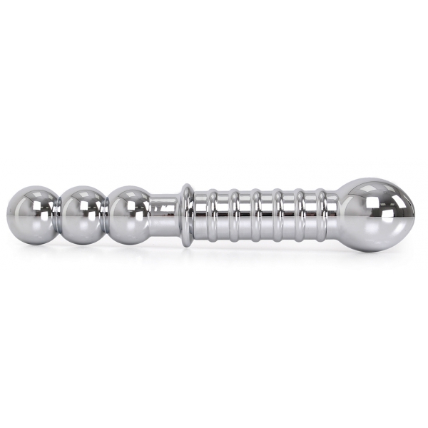 Dildo duplo em metal nervurado 19 x 3,5 cm