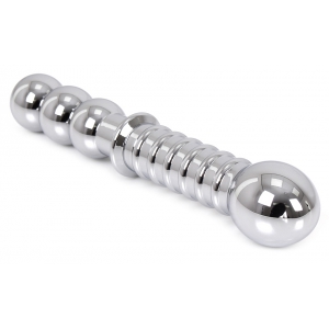 Kiotos Double dildo in Ribbed metal 19 x 3.5 cm