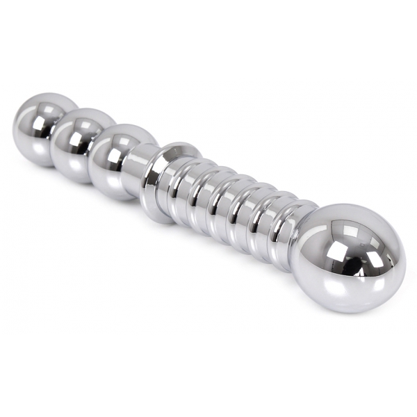 Double dildo in Ribbed metal 19 x 3.5 cm