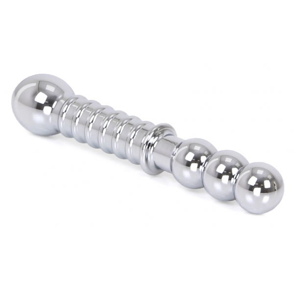 Dildo duplo em metal nervurado 19 x 3,5 cm